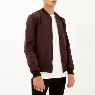 Red casual contrast neck bomber jacket
